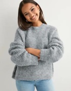 Pieces - Grå - Pccleo Ls O-Neck Chunky Knit Noos B