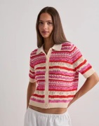 Only - Rutete/Stripete - Onllula Polo S/S Cardigan Knt Noos